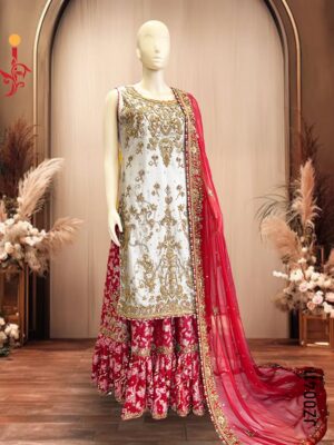Grey & Red Bridal Lehenga Dress - Image 3