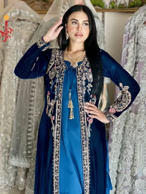 Royal Elegance Velvet Jacket Ensemble - Bridesmaid Dresses, Formal Wear, Party Wear, Wedding Guest Dresses - Walima | Jabeenz UK