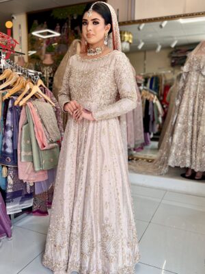 Ivory Front-Open Bridal Maxi - Bridal Dresses, Bridal Maxi, Formal Wear, Walima Dresses, Wedding Dresses - Nikkah | Jabeenz UK