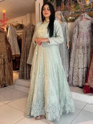 Sage Radiance Green Net Maxi - Bridal Dresses, Bridal Maxi, Formal Wear, Walima Dresses - Walima | Jabeenz UK