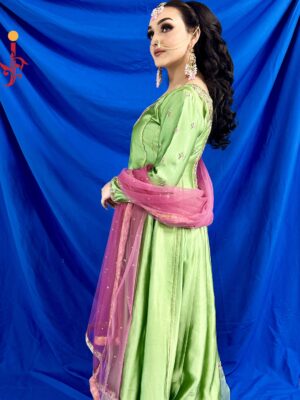 Parrot Green Silk Dress - Bridesmaid Dresses, Formal Wear, Party Wear, Wedding Guest Dresses - Walima | Jabeenz UK