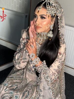 Grey Fawn Embellished Bridal Maxi with Organza Jaal Dupatta - Bridal Dresses, Bridal Maxi, Walima Dresses, Wedding Dresses - Walima | Jabeenz UK