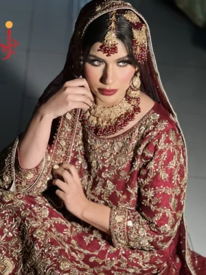 Deep Red Bridal Farshi Lehenga - Image 2