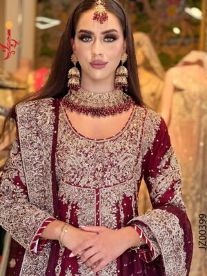 Maroon Peplum Style Bridal Farshi Lehenga - Baraat Dresses, Bridal Dresses, Bridal Lehenga, Formal Wear, Wedding Dresses | Jabeenz UK