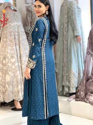 Teal Green Shirt with Crush Palazzo - Bridesmaid Dresses, Formal Wear, Party Wear, Wedding Guest Dresses - Walima | Jabeenz UK