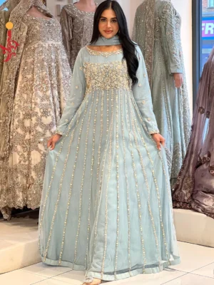 Ice Blue Party Wear Maxi - Bridesmaid Dresses, Formal Wear, Party Wear, Wedding Guest Dresses - Walima | Jabeenz UK