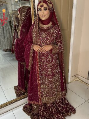 Merjanda Khadi Net Farshi Sharara  - Baraat Dresses, Bridal Dresses, Sharara, Wedding Dresses | Jabeenz UK
