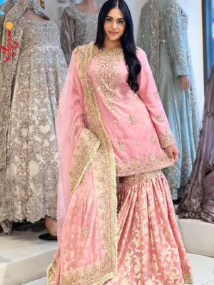 Pink Gharara - Bridesmaid Dresses, Formal Wear, Gharara, Party Wear, Wedding Guest Dresses - Walima | Jabeenz UK