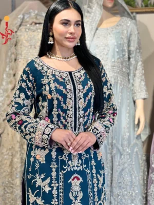 Sea Blue Partywear Ensemble - Bridesmaid Dresses, Formal Wear, Party Wear, Wedding Guest Dresses - Walima | Jabeenz UK