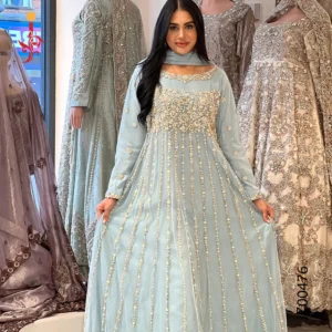 Ice Blue Party Wear Maxi Wedding Dresses by Jabeenz Manchester