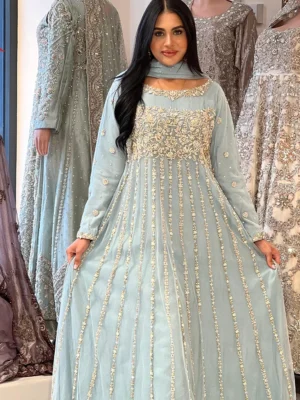 Ice Blue Party Wear Maxi - Bridesmaid Dresses, Formal Wear, Party Wear, Wedding Guest Dresses - Walima | Jabeenz UK