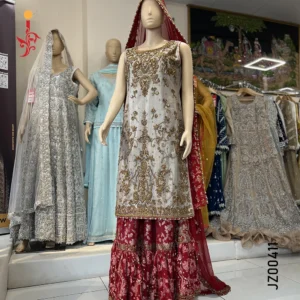 Grey & Red Bridal Lehenga Dress Wedding Dresses by Jabeenz Manchester