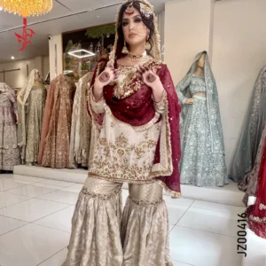 Golden Gharara with Maroon Dupatta