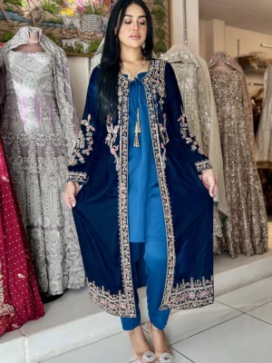 Royal Elegance Velvet Jacket Ensemble - Bridesmaid Dresses, Formal Wear, Party Wear, Wedding Guest Dresses - Walima | Jabeenz UK