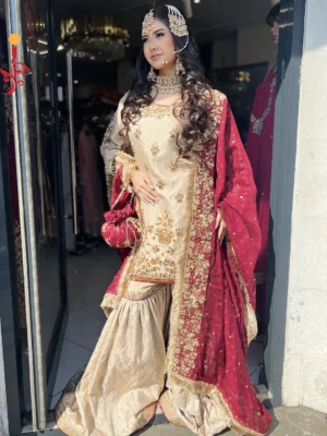 Golden Gharara Set - Bridesmaid Dresses, Gharara, Nikkah Dresses, Wedding Guest Dresses - Nikkah | Jabeenz UK