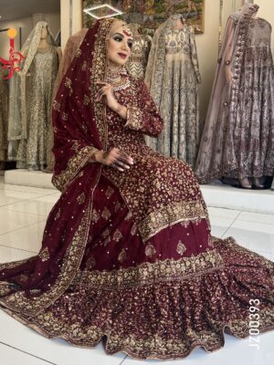 Maroon Embroiderd Shirt with Lehenga - Image 3