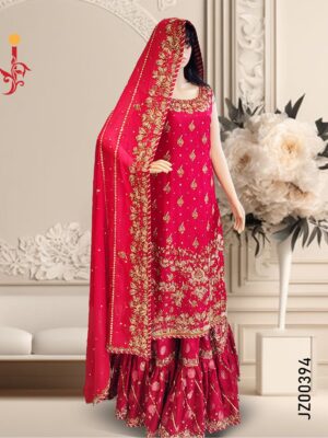 Red Bridal Lehenga with Sleeveless Shirt - Image 5