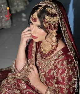 Deep Red Bridal Farshi Lehenga Wedding Dresses by Jabeenz Manchester
