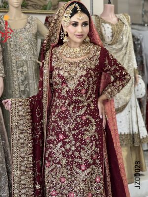 Mehr-e-Maroon Bridal Sharara - Baraat Dresses, Bridal Dresses, Formal Wear, Sharara, Wedding Dresses | Jabeenz UK
