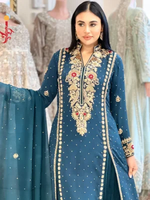 Teal Green Shirt with Crush Palazzo - Bridesmaid Dresses, Formal Wear, Party Wear, Wedding Guest Dresses - Walima | Jabeenz UK