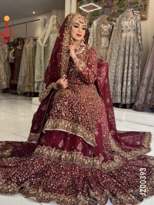 Maroon Embroiderd Shirt with Lehenga - Image 2