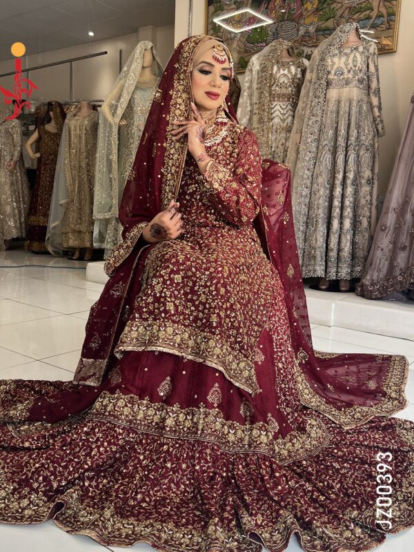 Maroon Embroiderd Shirt with Lehenga - Image 2