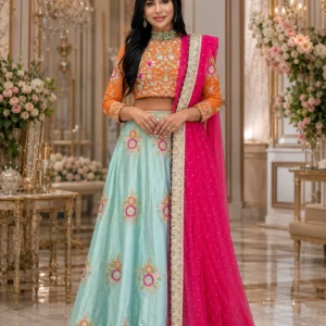Bridal Mehndi Multi Color Lehenga