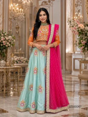 Bridal Mehndi Multi Color Lehenga — front view | Jabeenz UK