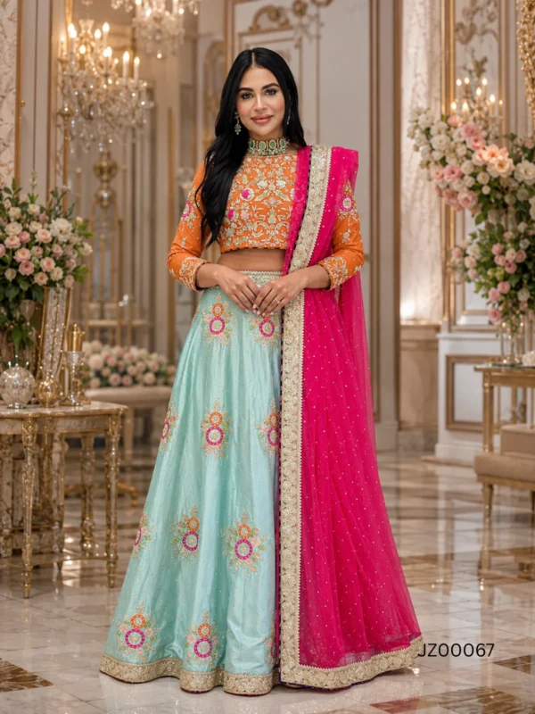 Bridal Mehndi Multi Color Lehenga