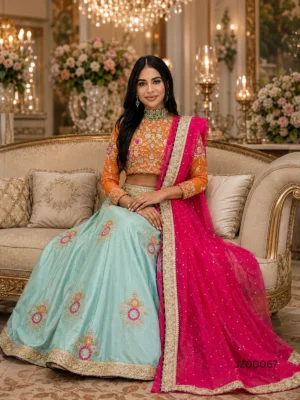 Bridal Mehndi Multi Color Lehenga — detail view | Jabeenz UK