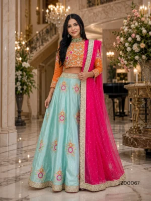 Bridal Mehndi Multi Color Lehenga — back view | Jabeenz UK