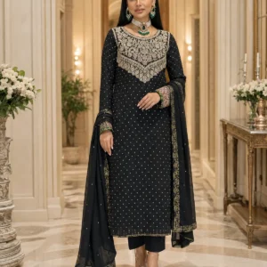 Elegant Black Chiffon Partywear Ensemble