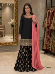 Walima guest dress - Black Gharara Party Wear - Jabeenz Manchester