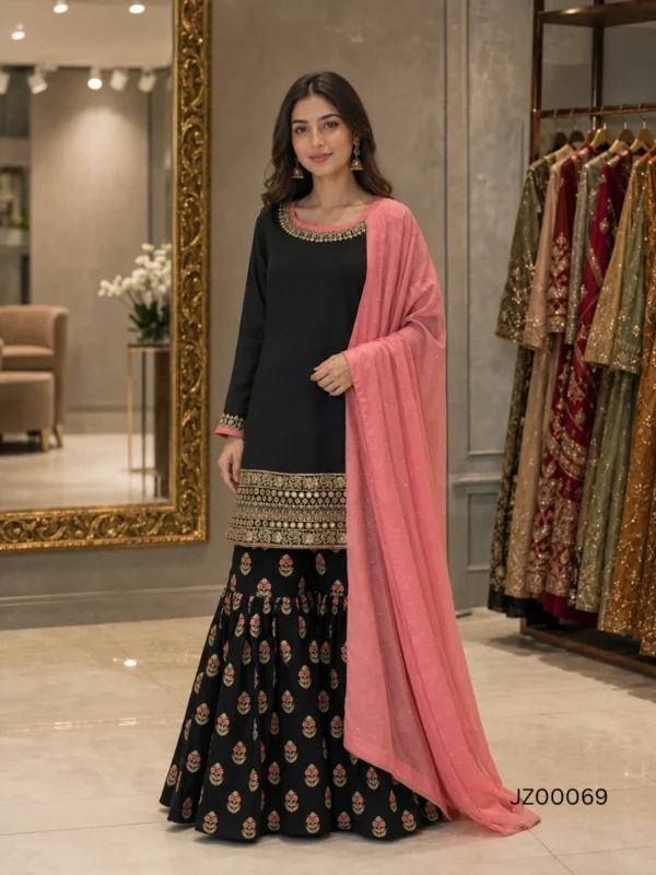 Nikkah guest outfit - Black Gharara Party Wear detail - Jabeenz