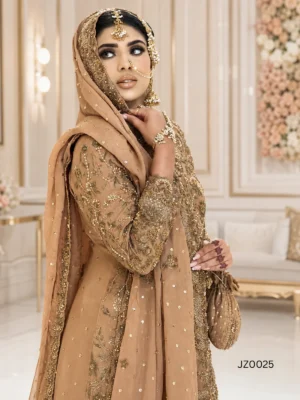 Rust Brown Embroidered Gharara — front view | Jabeenz UK