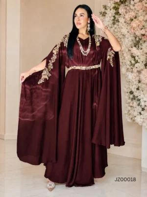 Maroon Georgette Silk Pocho-Style Kaftan Dress — styling view | Jabeenz UK