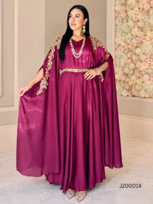 Maroon Georgette Silk Pocho-Style Kaftan Dress — back view | Jabeenz UK