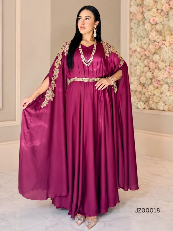 Maroon Georgette Silk Pocho-Style Kaftan Dress - alternate view