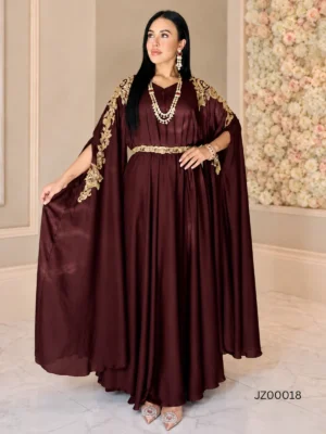 Maroon Georgette Silk Pocho-Style Kaftan Dress — back view | Jabeenz UK