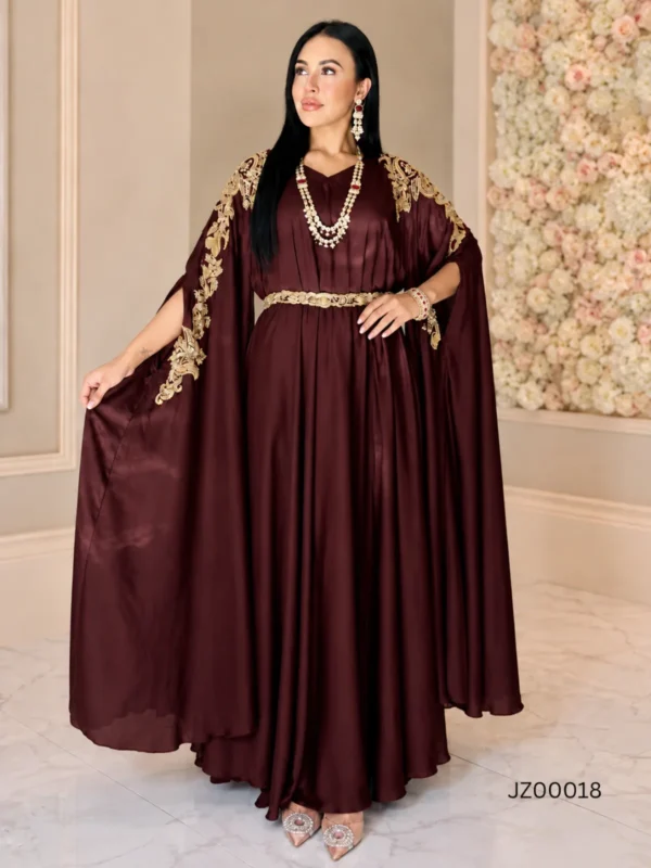Maroon Georgette Silk Pocho-Style Kaftan Dress - alternate view