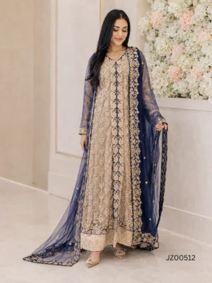 Blue and Golden Jacket Maxi — back view | Jabeenz UK