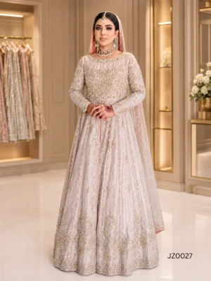 Ivory Front-Open Bridal Maxi — front view | Jabeenz UK