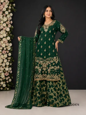 Bottle Green Shirt with Sharara — styling view | Jabeenz UK