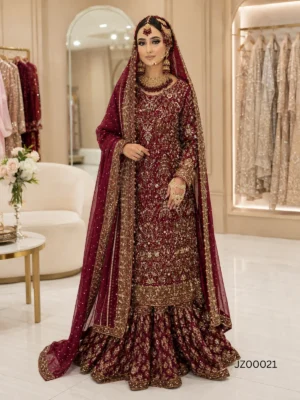 Merjanda Farshi Sharara Pakistani Bridal Wear — front view | Jabeenz UK