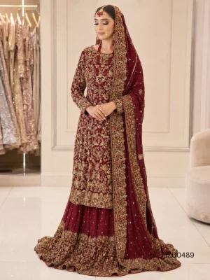 Hyderabadi-Inspired Maroon Bridal Ensemble — styling view | Jabeenz UK