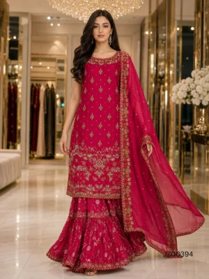 Pakistani bridal outfit - Red Bridal Lehenga with Sleeveless Shirt detail - Jabeenz