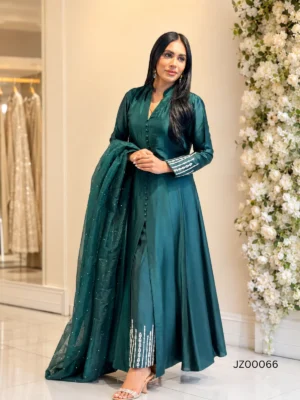 Bottle Green Aline with Trousers — back view | Jabeenz UK