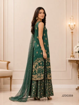 Walima guest outfit - Bottle Green Party Wear detail - Jabeenz