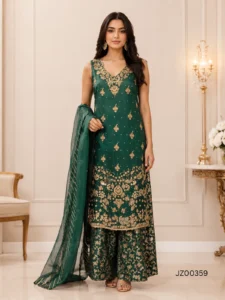 Asian wedding guest dress - Bottle Green Party Wear - Jabeenz Manchester