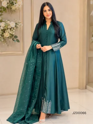 Bottle Green Aline with Trousers — close-up view | Jabeenz UK